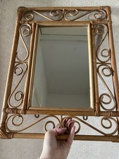 Vintage 70’s Mid Century Rechteckiger Bambus Wandspiegel Filigran Tiki Bohemian