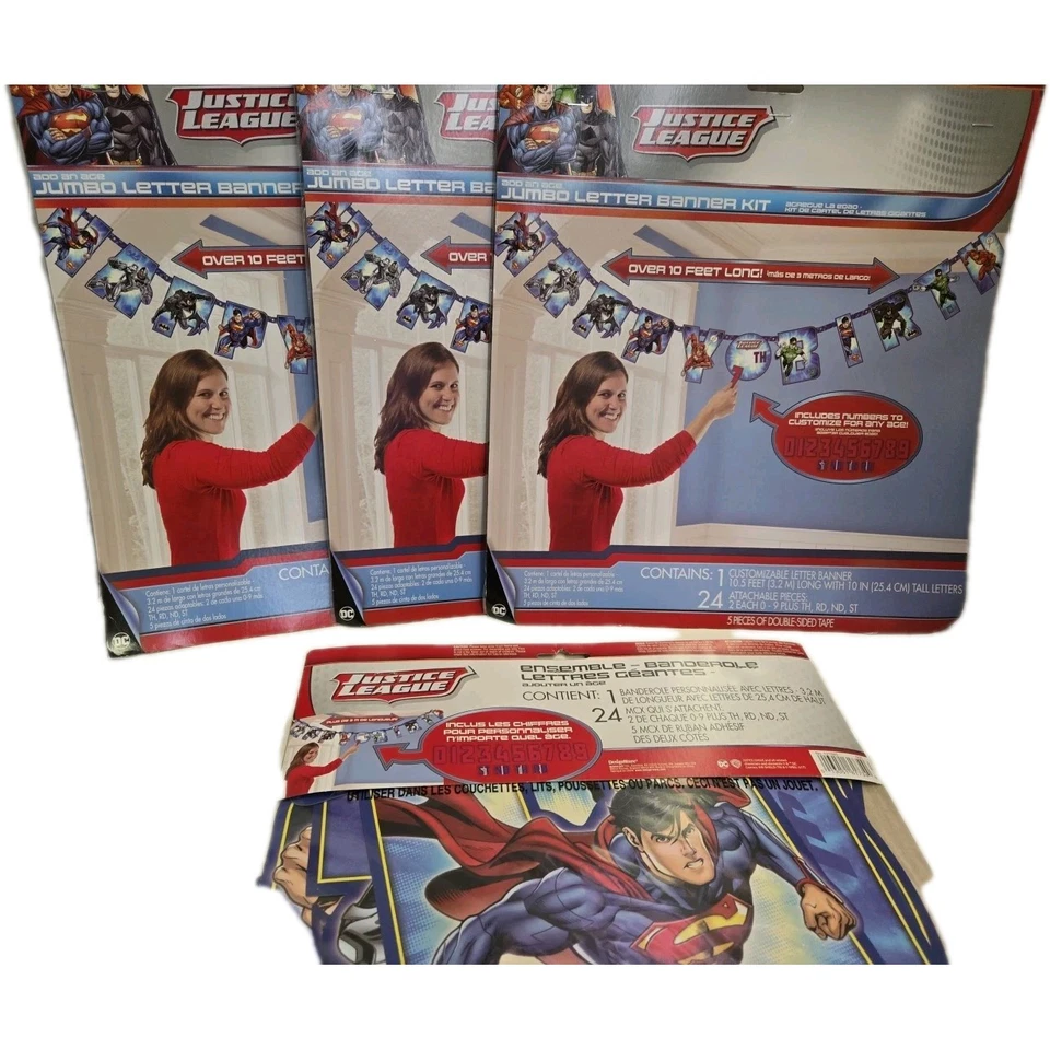 Justice League Jumbo Letter Birthday Banner Kit LOT of 4  Party Decorations 10Ft - Image 3 of 4