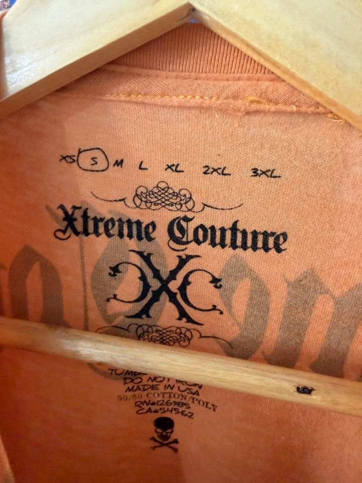 Camiseta De Colección Y2K Xtreme Couture Cray Calavera Naranja Estilo Aflicción Talla Pequeña Foto 4 de 4