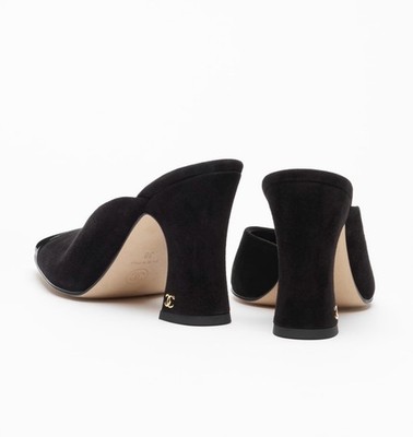 CHANEL Matthieu Bazy BNB Black Suede Block Heel Logo Slip-On Pumps