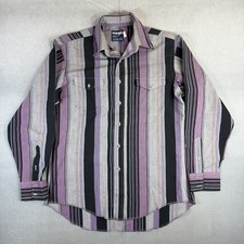 VTG 90s Wrangler Western Shirt Mens 16x34 Striped Purple Cowboy Regular Fit USA