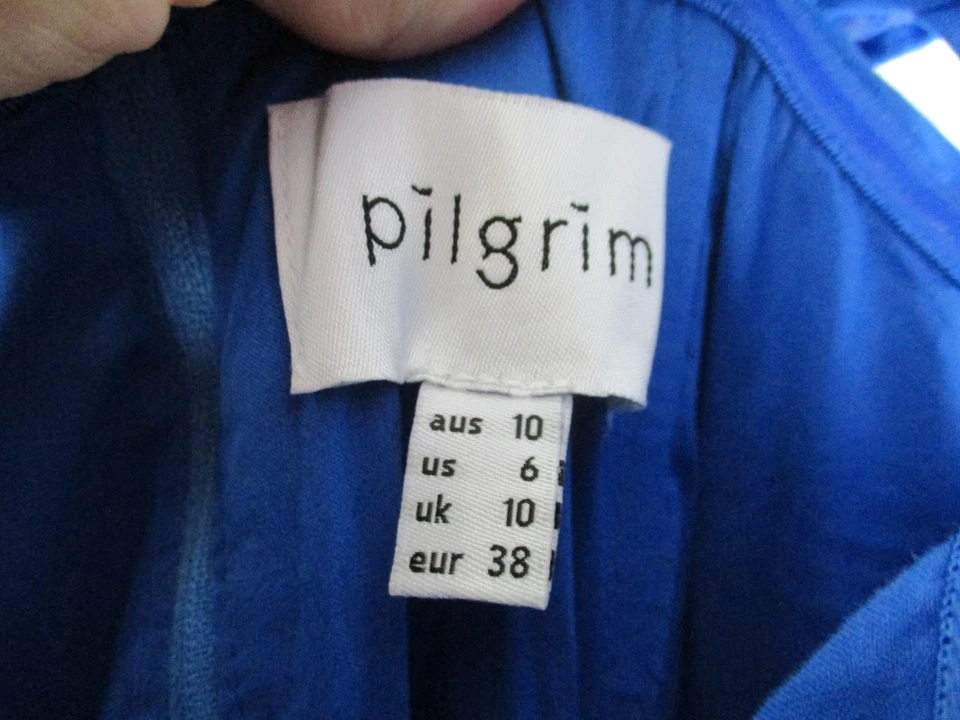 Pilgrim women's one-shoulder ruffle maxi dress blue size 10 cotton linen mix - image 3 of 4