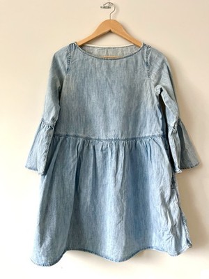 MM6 Maison Margiela Girls Blue Denim A-Line Dress Bell 3/4 Sleeve Sz 6