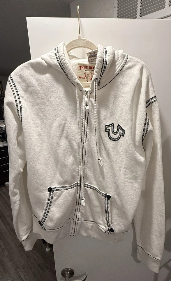 True Religion Sudadera con Capucha Para Hombres 2XL Triple Puntada Herradura QT Cremallera Chaqueta De Colección Foto 3 de 4