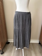 Vintage Black White Polka Dot Pleated Midi Skirt Womens Size 14 Retro Career