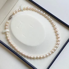 8-8.6mm Round Light Creamrose Akoya pearl Necklace sterling silver Clasp, 18"