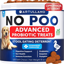 Artullano NO POO Chews for Dogs  Puppies w/Probiotics  Enzymes 120 Chews