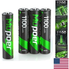Eco-Friendly Rechargeable AAA Batteries 4-Pack, 1100mAh High Capacity Power