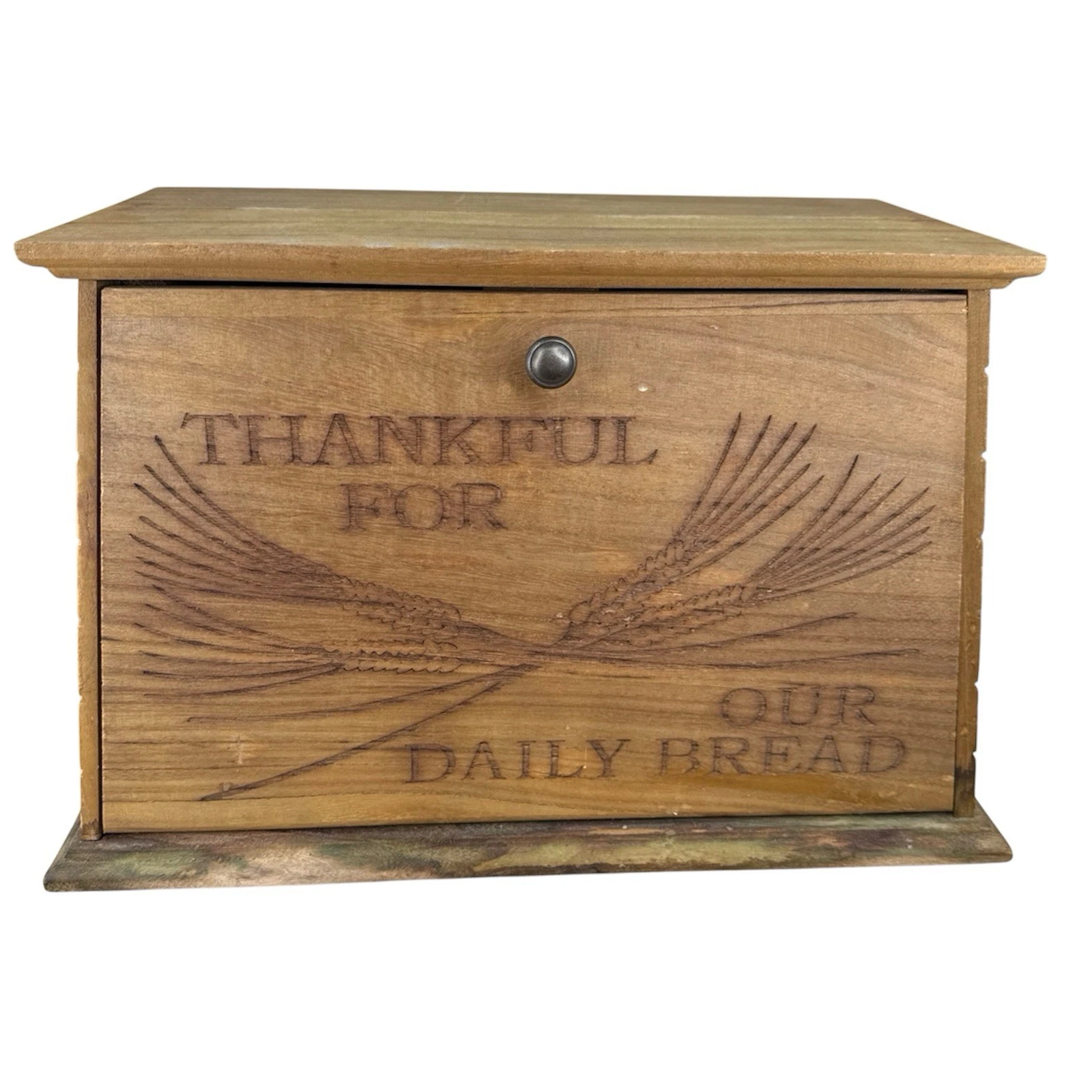 Retro Wooden Bread Box “Give Us This Day Our Daily Bread” Motif Cottage Core 16”
Opens in a new wind