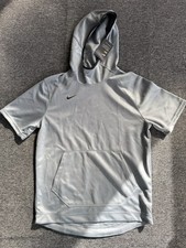 Nike Men Size M Basketball Short Sleeve Pullover Hoodie Gray Dri-Fit AT5406-065