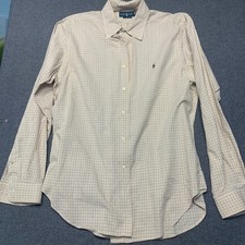 Ralph Lauren Men's Dress Shirt Size 16 34/35 Beige Plaid Classic Fit