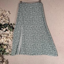 hein Size XL Sage Green Floral Viscose Split Midi Skirt