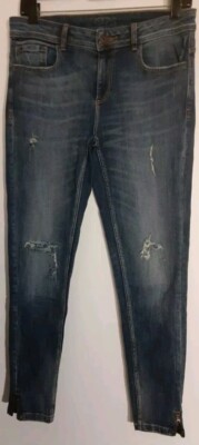Zara Basic Distressed Jeans Womans Size 6 Blue Ankle Side Zipper