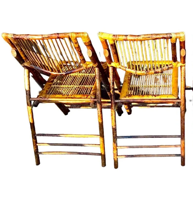 2 sillas plegables vintage de bambú y ratán, detalles de video años 70 Foto 2 de 4