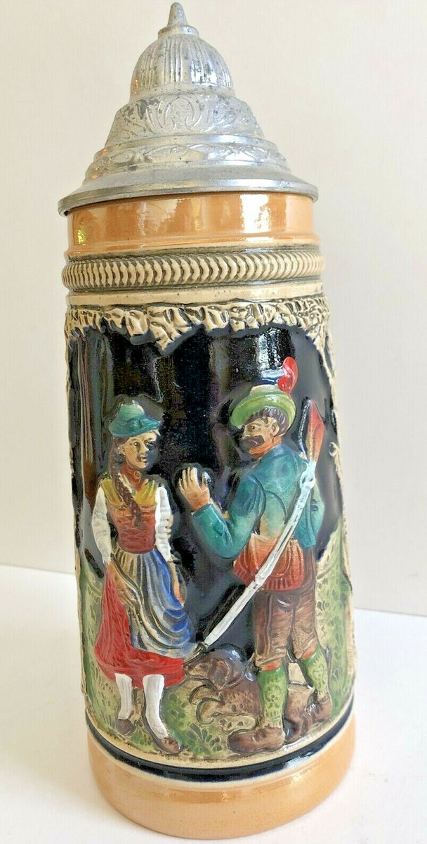 Authentic Jagers Abschied West German Beer Stein Hunter Rifle Dog