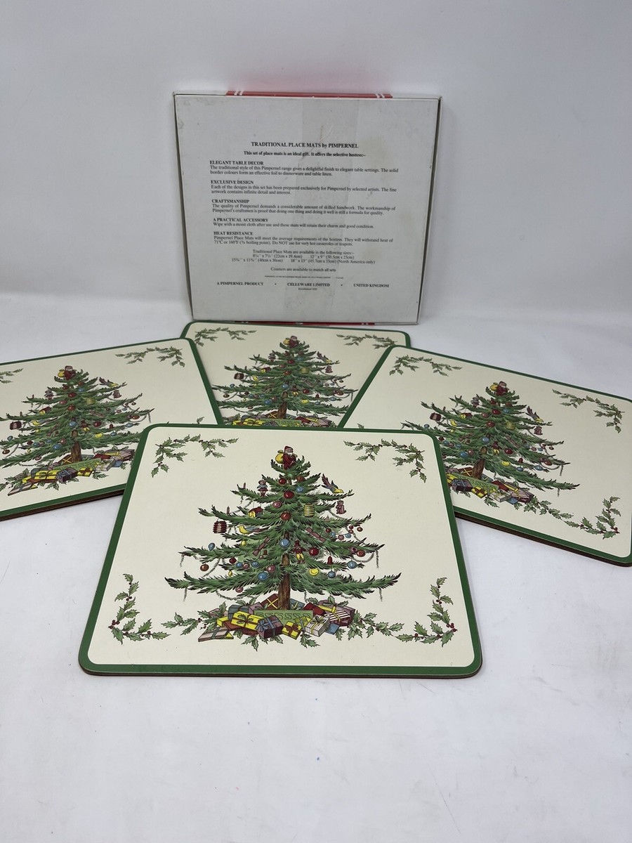 Spode Christmas Tree Pimpernel Hard Cork Back Placemats (4)  Box