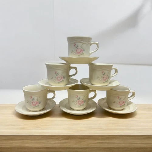 Vintage Pfaltzgraff Tea Rose Coffee Tea Cups & Saucers Set of 6