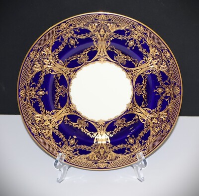 Royal Worcester 1938 Cobalt Blue and Raised Gold 10 3/8  Cabinet Plate