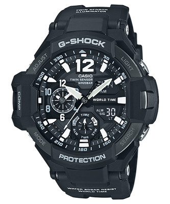 CASIO G-SHOCK GA-1100-1A Quartz Black Resin 200M Twin Sensor World Time