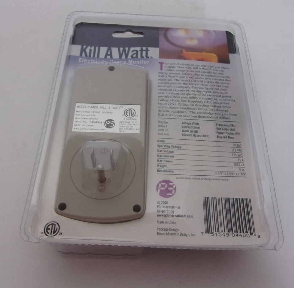 P3 International Kill-A-Watt Electricity Usage Monitor #P4400 NEW Sealed - Image 2 of 2