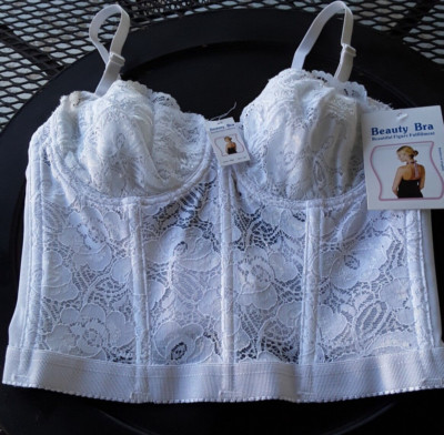 NWT BEAUTY BRA WO'S WHITE LIGHTLY PADD STRAPLESS LONGLINE BRA SZ 34 C  MINT COND