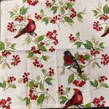 Seasons Greetings Christmas Cloth Dinner Napkins 18x18 Set Of 6 CARDINALS New