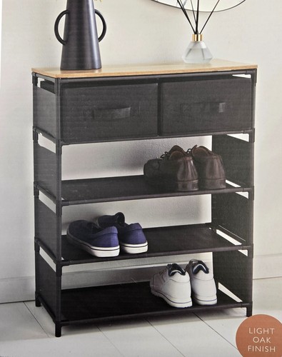 3 Tier Shoes Rack Storage Unit with 2 Drawers and Wooden Table Top - Picture 4 of 4