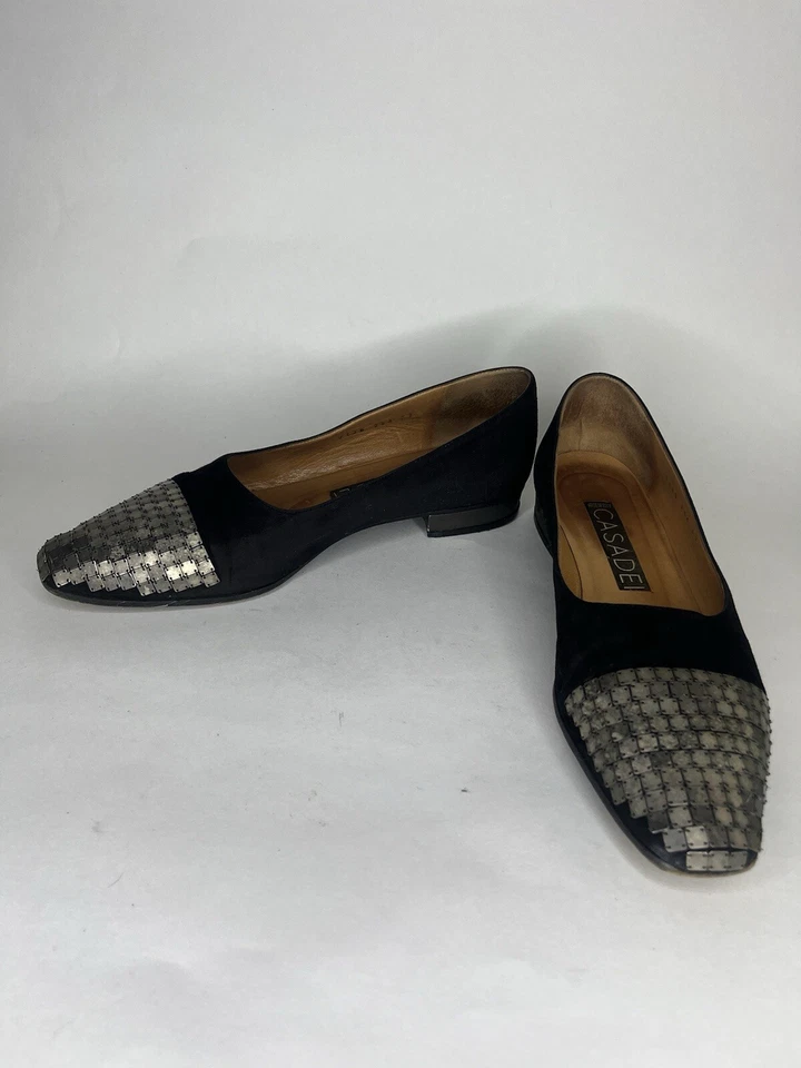 Casadei Tacones Zapatos Bombas Sin Cordones Mujer Talla 39 EE. UU. 8 Negro Gamuza Hecho en Italia Foto 2 de 4