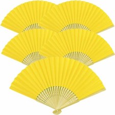 5pcs Lemon Yellew Paper Fans Lot of 5 Five Folding Hand Fan Wedding Bamboo NEW