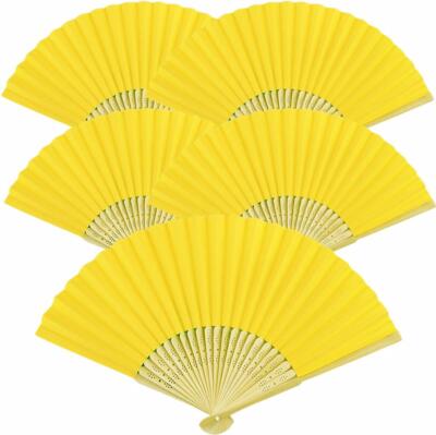 5pcs Lemon Yellew Paper Fans Lot of 5 Five Folding Hand Fan Wedding Bamboo NEW