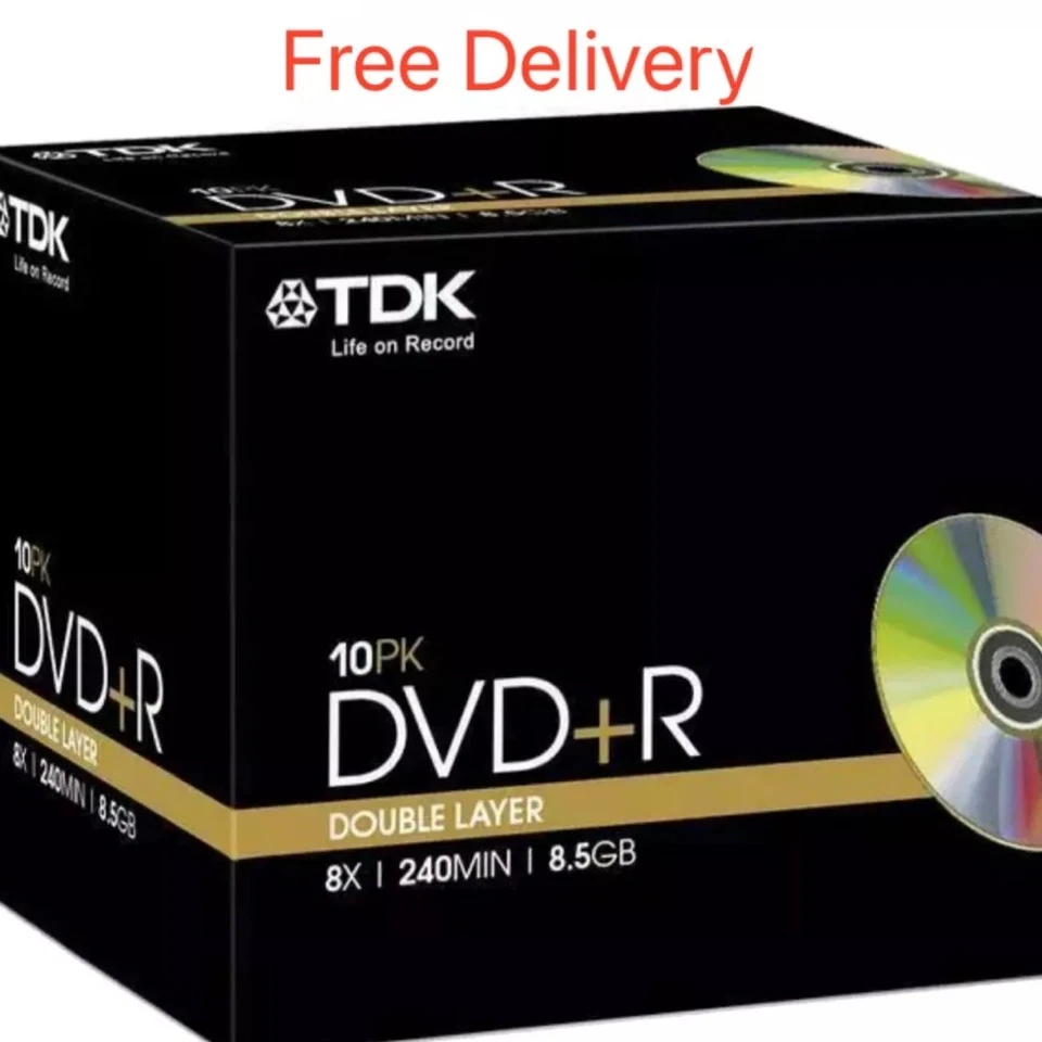 10 x TDK DVD+R DUAL LAYER Recordable DVD Discs 240 mins 8.5GB In Jewel Case