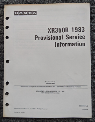 1983-1984 HONDA XR350R Motorcycle Service Repair Shop Manual / OEM