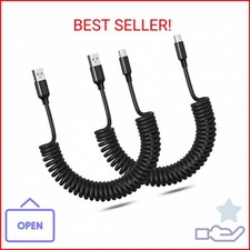 Coiled USB A to USB C Cable, OKRAY 2Pack Type C Car Charger Cord 60W Fast Chargi