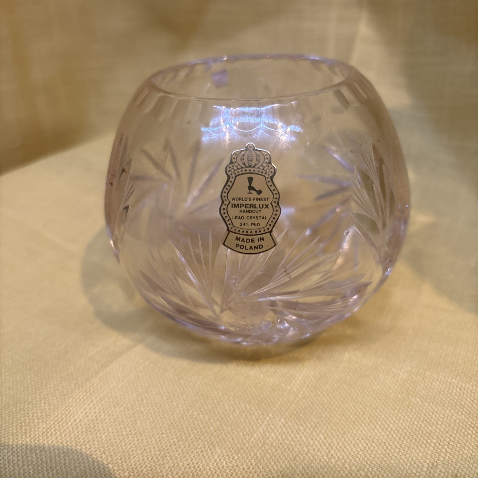 Imperlux Hand-cut 24% Lead Crystal rose bowl vase, made in Poland.