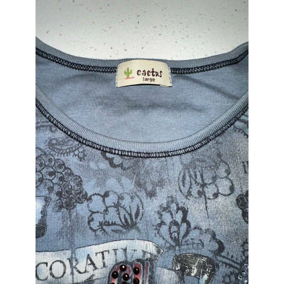 Top de cactus mariposas pedrería vintage EE. UU. 90 Y2K hada caprichoso jardín L Foto 2 de 4