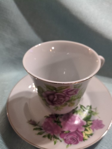 1 Set Vintage China Tea Cup and & Saucer Pink Rose Floral Gold Trim - Picture 9 of 12