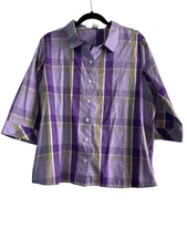 REBECCA MALONE WOMAN Women's Purple Plaid Button Down Blouse Shirt Top Plus 1X