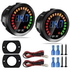2PCS Waterproof DC 12V Voltage Meter, LED Digital Display Voltmeter Gauge Pan...