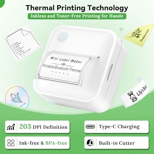 Bluetooth Mini Label Maker Machine with White Tape - Portable Sticker Printer Bluetooth Mini Label Maker Machine with White Tape - Portable Sticker Printer