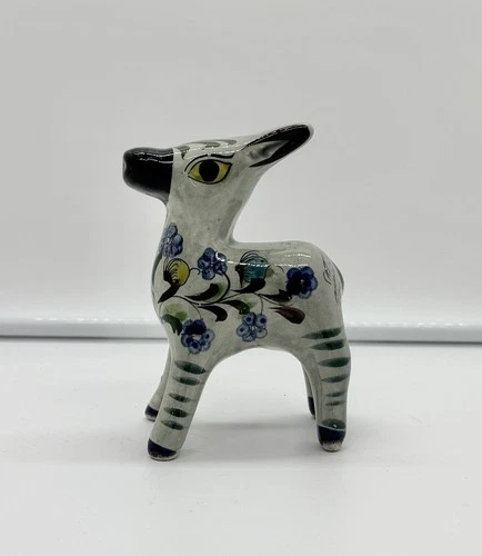 Vintage Tonala Mexico Hand Painted Donkey Pottery Signed Ceramic Figurine