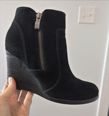 Franco Forti Annie Black Suede Wedge Ankle Bootie Round Toe Zip US 6.5 M