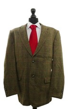 Hanly Tweed Herren Sakko Jackett 54 grün oliv Fischgrat 2-Knopf Lammwolle Neu