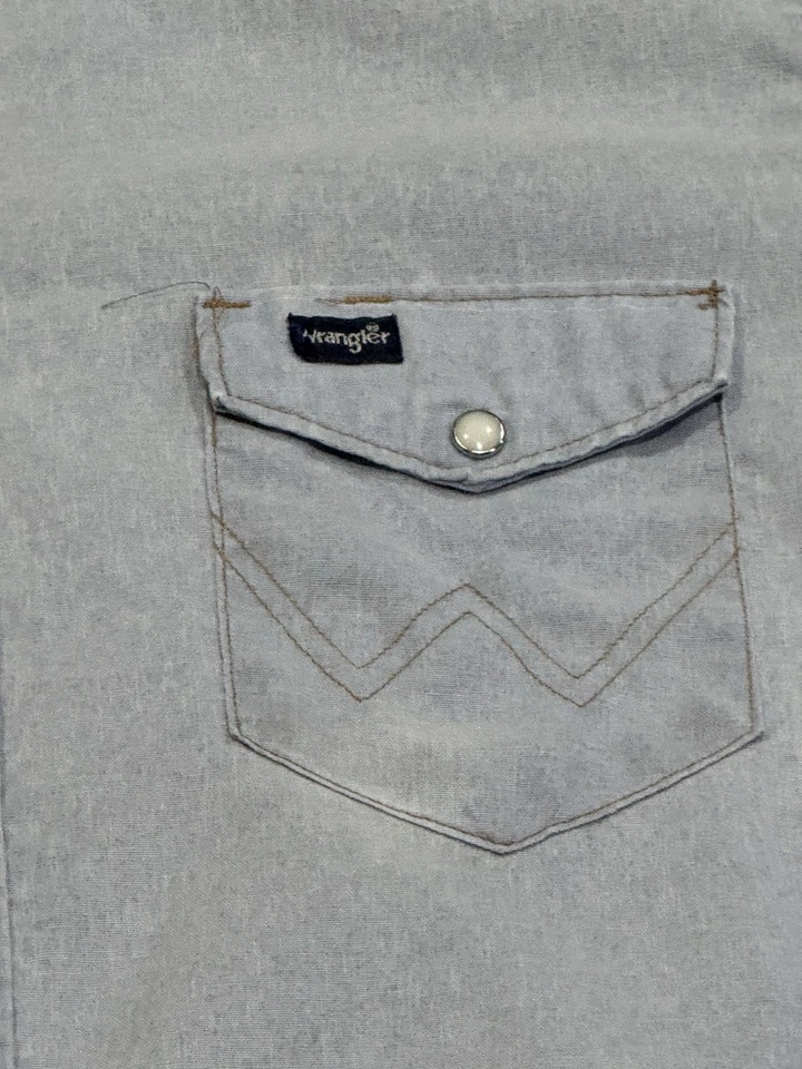 Camisa De Colección Años 80 Wrangler Grande Perla Snap Denim Manga Corta Talla 17 Western Wear Foto 3 de 4