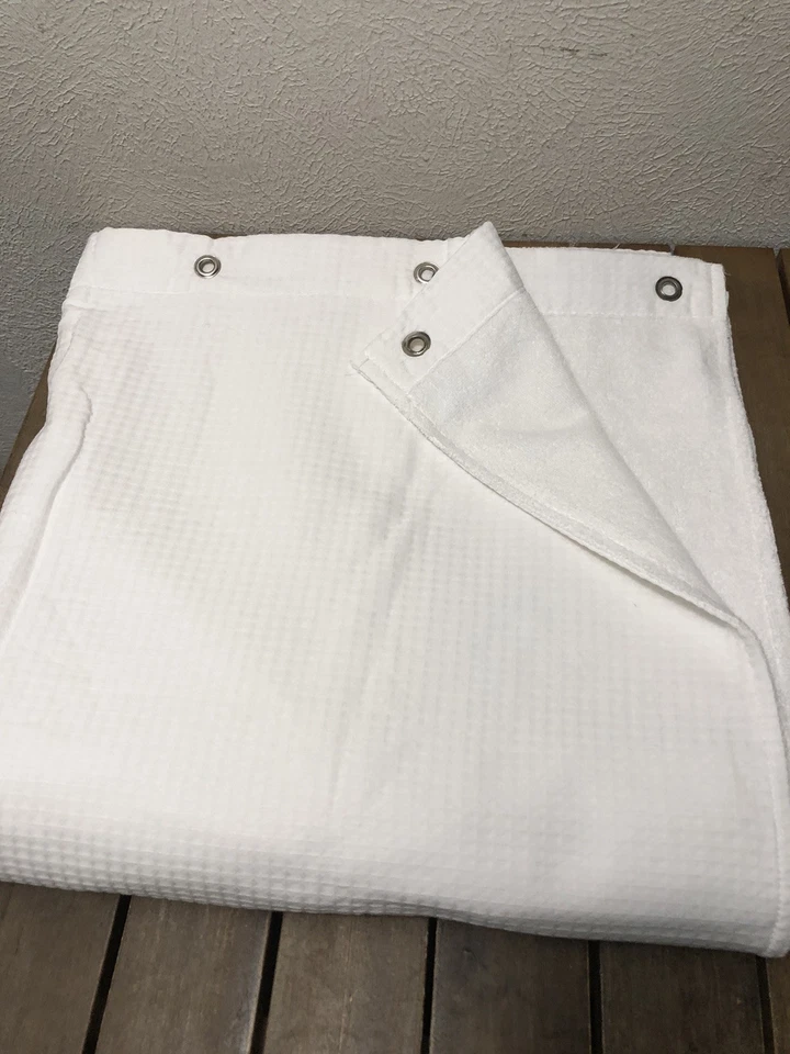 Hotel Collection Fabric Shower Curtain Cotton White Weave Squares Terry Back EUC - Image 3 of 4