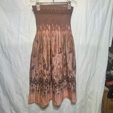 J Gee Maxi Dress Boho Chic Smocked Top Embroidered Skirt Petite OS Festival 