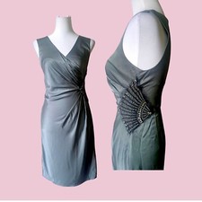 Silbernes Seide Abendkleid Silvester Party Anlass Chic Designer Hoss Intropia 36