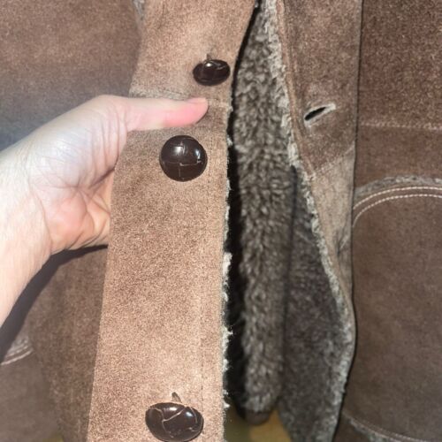 Pioneer Wear Jacket Vintage Mens Size 44 Brown Sueded Leather Sherpa Lined Retro - Picture 5 of 8