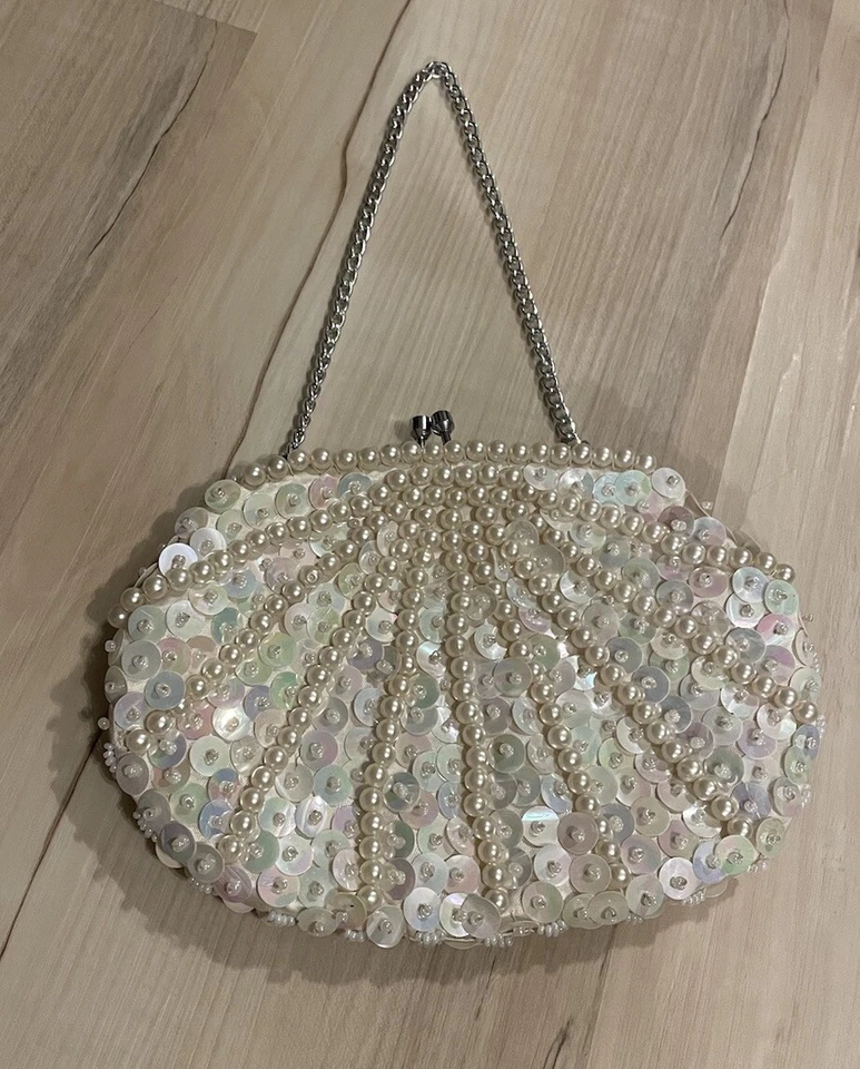 Vintage Pearl And Sequin Evening Bag Mister Ernest Simon Hong Kong 7”x5” Bridal - Image 2 of 4