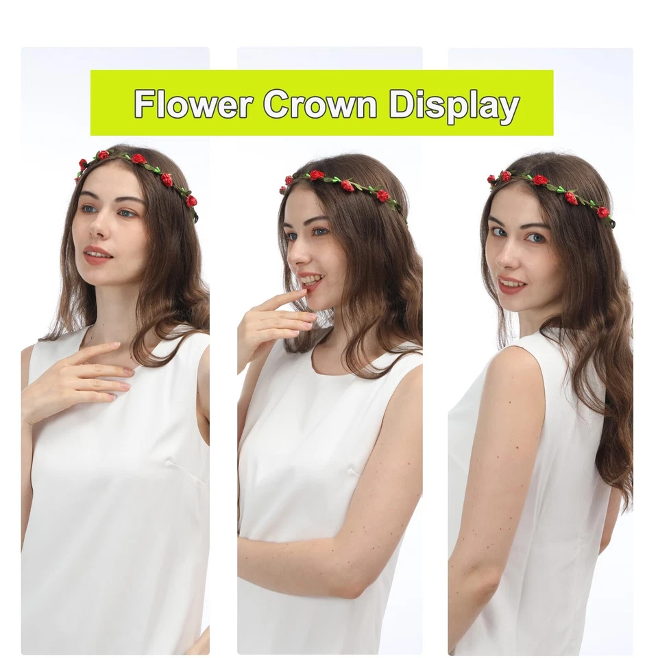 Paquete de 15 diademas ajustables con forma de corona floral para niñas mujeres Foto 3 de 4