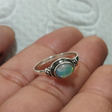 Natural Opal Ring Solid 925 Sterling Silver Beautiful Girls Ring All Size MO*